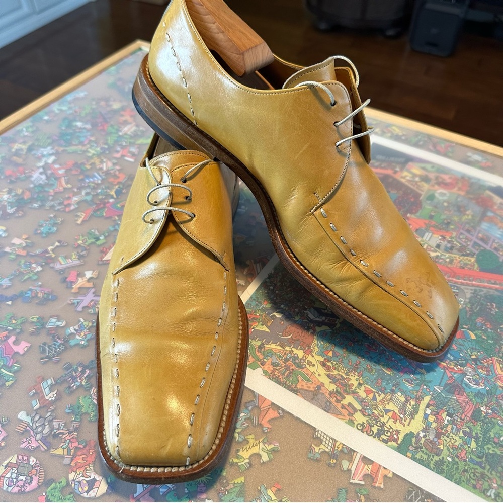 Mezlan Leather Derby Shoes w/ Exposed Stitch Detail